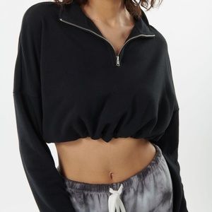 Garage Black Cropped Half-Zip Sweatshirt